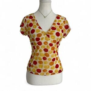 Ideology Y2K 2000s Polka Dot Vintage V Neck Fitted Short Sleeve Top Size Medium